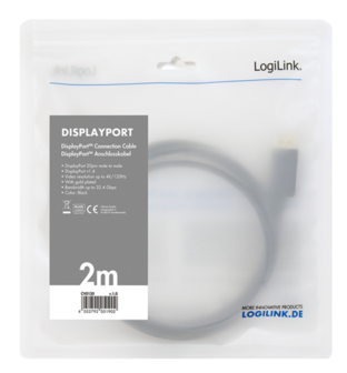 LogiLink DisplayPort 1.4 2Meter zwart CV0120 DisplayPort 1.4 kabel lengte 2.0 meter DisplayPort 1.4 kabel lengte 2.0 meter