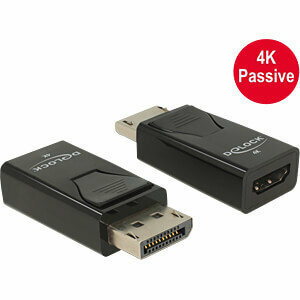 Adapter Displayport 1.2 male &gt; HDMI-A female passive Met deze adapter van Delock kan een HDMI-monitor via een vrije DisplayPort-aansluiting op het systeem worden aangesloten. Deze adapter ondersteunt