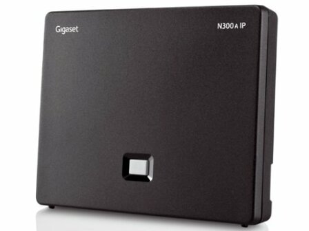 Gigaset N300A IP bassisstation (VoIP DECT basis) De Gigaset N300A IP is een DECT basisstation dat geschikt is voor zowel VoIP als analoge telefonie. Op de Gigaset N300A IP kunt u DECT handsets aanmeld