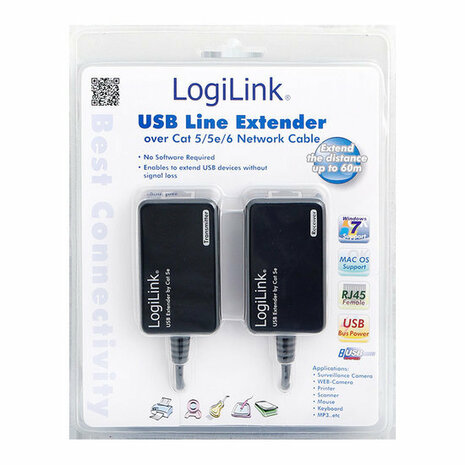 USB Extender via Cat5/6 max. 60 meter LogiLink Adapter Adapter
